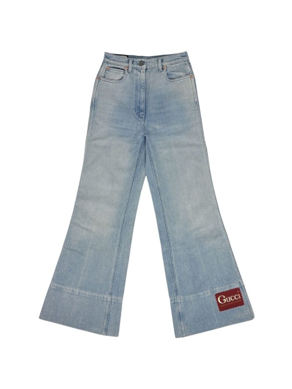 Gucci Washed Denim Flare Pants Cotton Polyurethane Blue